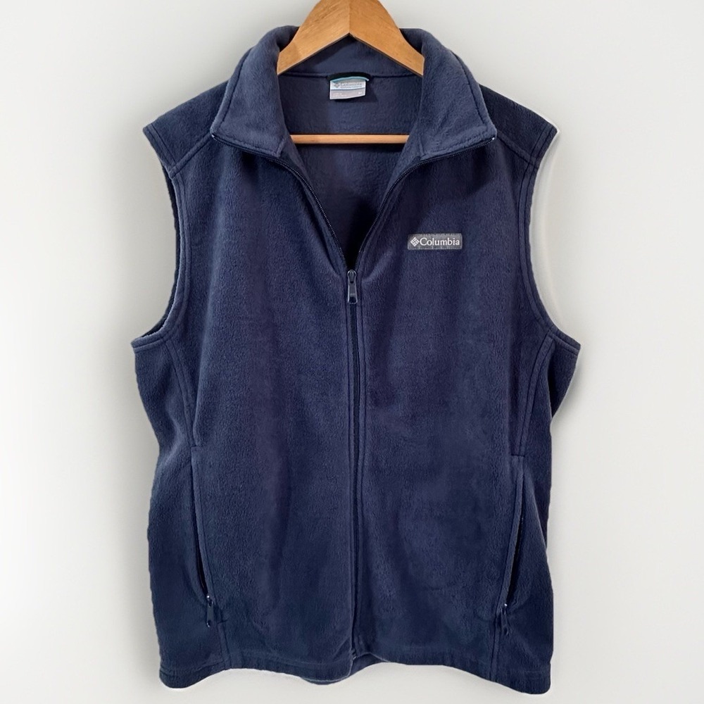 Columbia Men's Navy Blue Zip Up Soft Fleece Vest Zipper‎ Pockets Size M